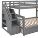 preview thumbnail 15 of 43, Twin-Twin over Full L-Shaped Bunk Bed with 3 Drawers, Portable Desk, Wardrobe, Guardrails & Solid Pine Frame, Grey