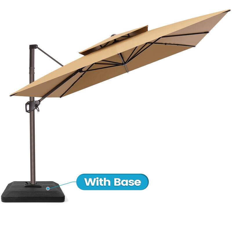 Outdoor Patio 10FT Square Cantilever Umbrella with 4-Piece Fillable Weighted Base