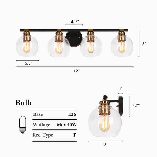 dimension image slide 2 of 3, Iain Modern Black 3/4-Light Bathroom Vanity Lights Globe Seeded Glass Dimmable Wall Sconces