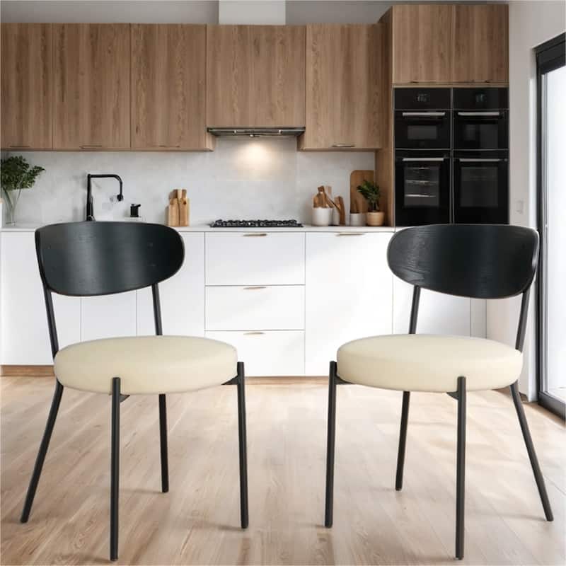 Modern Kitchen Dining Chair with Back and Metal Legs(Set of 2) - Black
