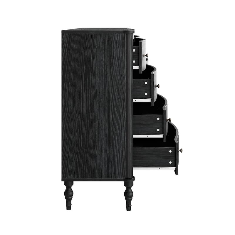 Elegant 8-Drawer Dresser with Solid Wood Legs, Vintage Curved Front Chest of Drawers for Bedroom Storage