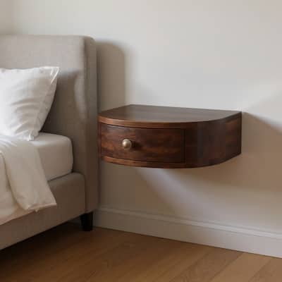 HomeRoots 16" Walnut Solid Wood One Drawer Half Moon Floating Nightstand
