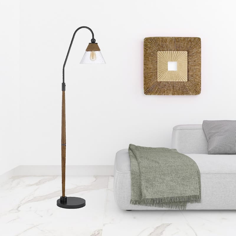 71-inch Brown Traditional Floor Lamp with Clear Glass Empire Shade - 71.25" x 20.5" x 12"