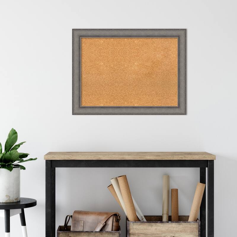 Burnished Concrete Wood Framed Natural Corkboard Bulletin Board