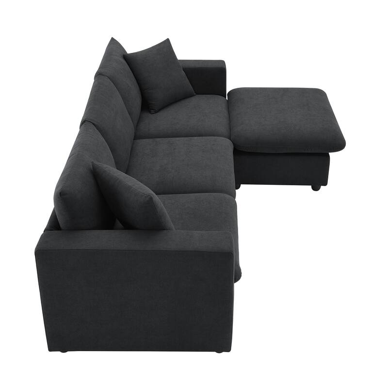 100.4" L-Shaped Polyester Sectional Sofa with 4-Seat Convertible Couch and Ottoman & Pocket Spring Cushions (300lb Capacity)
