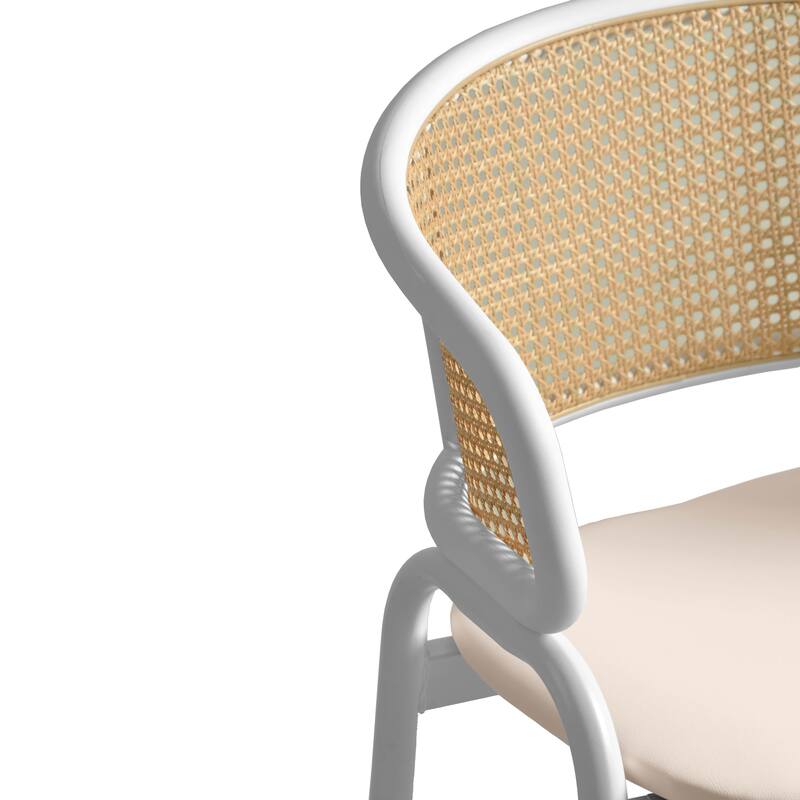 LeisureMod Ervilla Modern Wicker Leather Bar Stool with Curved Back & White Stainless Steel Frame for Home & Kitchen