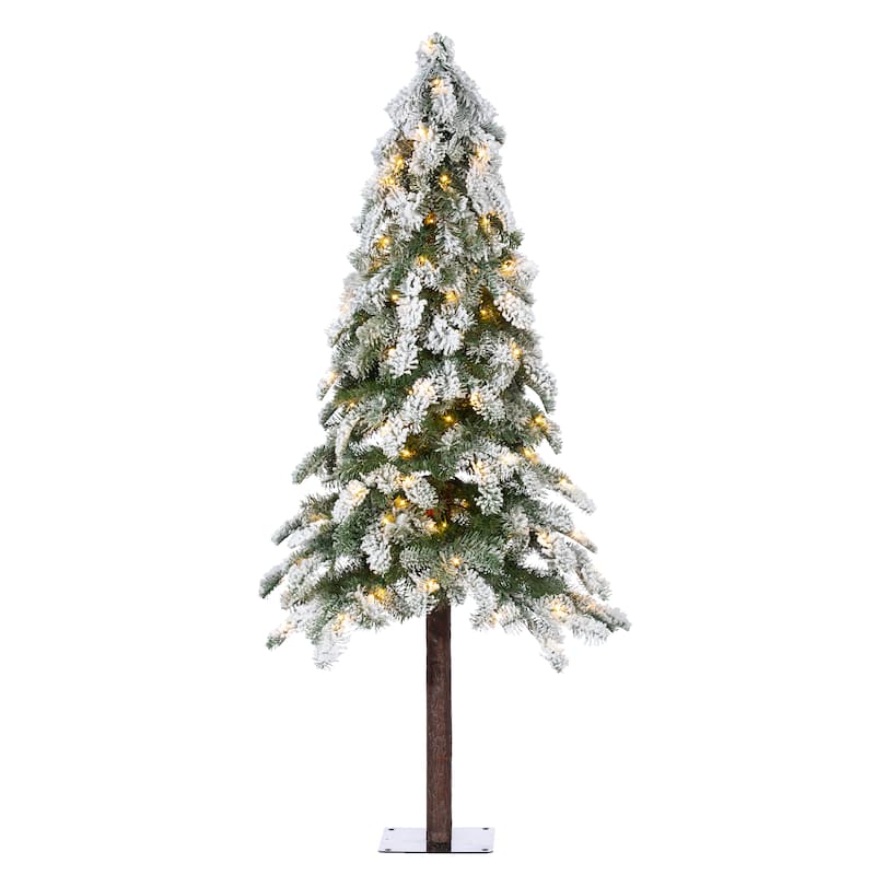 5 Foot Flocked Snowy Downswept Alpine Tree