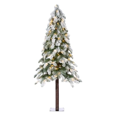 5 Foot Flocked Snowy Downswept Alpine Tree