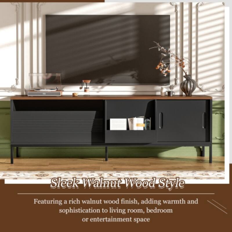 70.8" Modern TV Stand for 75 Inch TVs, Mid Century Media Console with Sliding Doors, Adjustable Shelves and Metal Frame