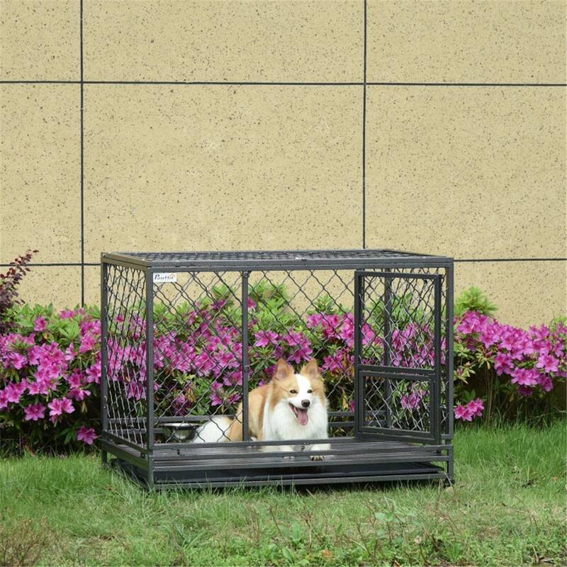 Heavy-Duty Steel Dog Crate with Double Locks, Front Door & Easy-Open Top Access, 4 Locking Wheels - Black