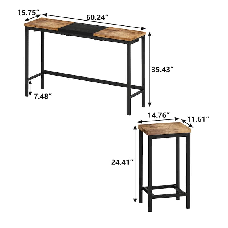 Simple Sofa Side Table and Chair Set with Metal Frame, Backless Dining Chairs, Home Office Desk Writing Desk