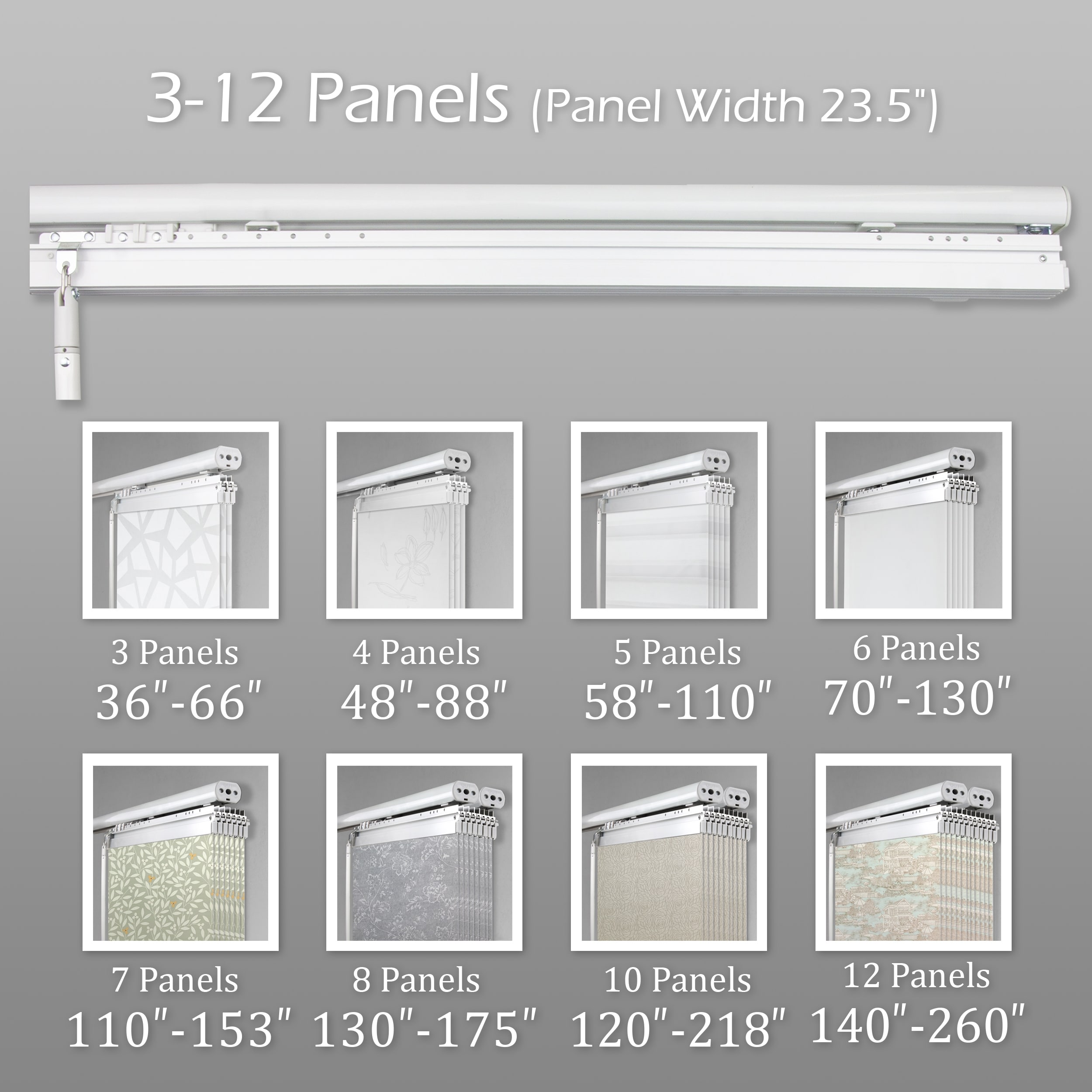 InStyleDesign Midnight Regalia 5-Panel Single Rail Panel Track Extendable 58"-110"W, Panel width 23.5".