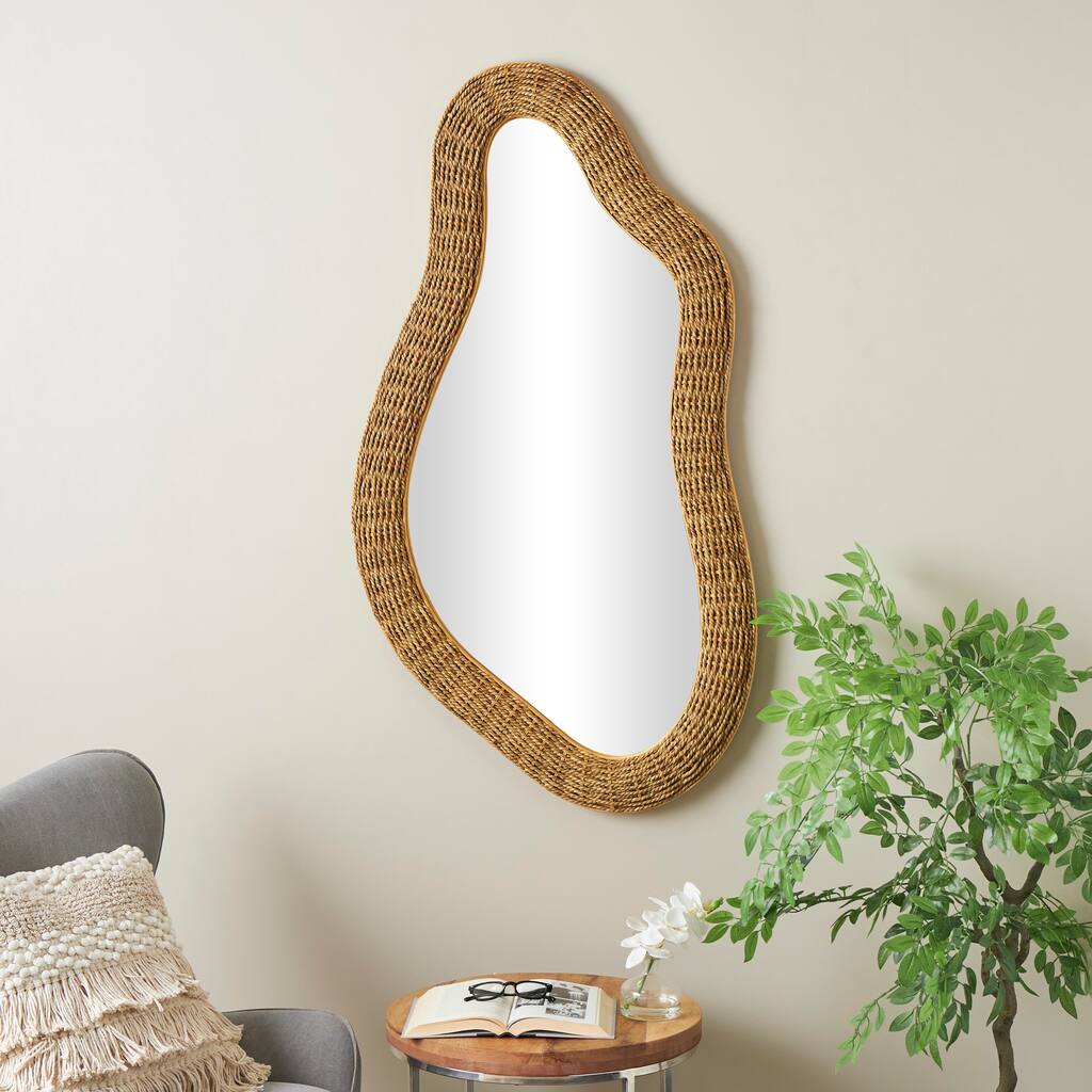 Brown Seagrass Handmade Woven Oval Abstract Room Wall Mirror
