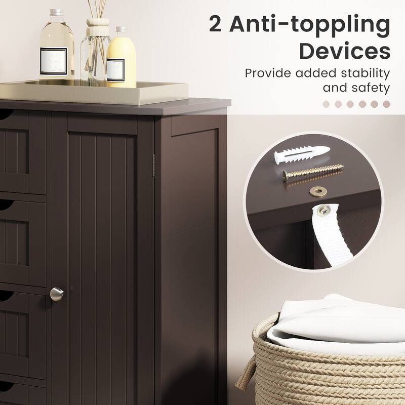 Gymax Bathroom Floor Storage Cabinet Wooden Freestanding Bathroom - See Details