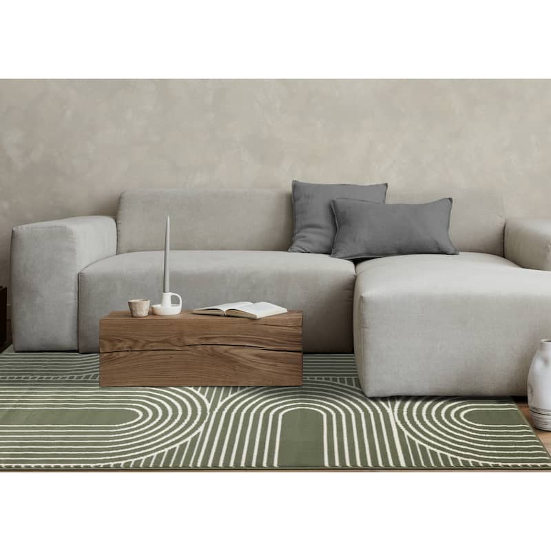 Modern Geometric Arches Rug in Green White