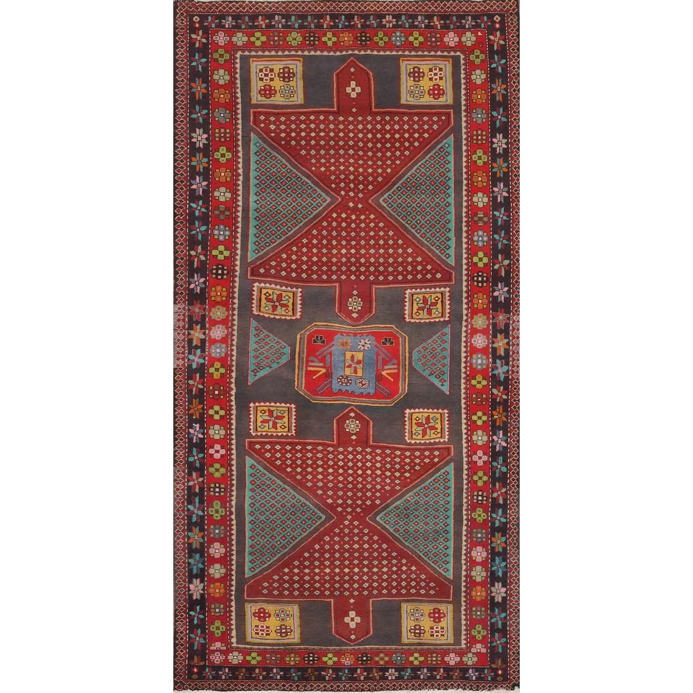 Hand Knotted Oriental 100% Wool Carpet Traditional Tribal Greys & Charcoal Ardebil Area Rug - 9' 10'' X 4' 6''