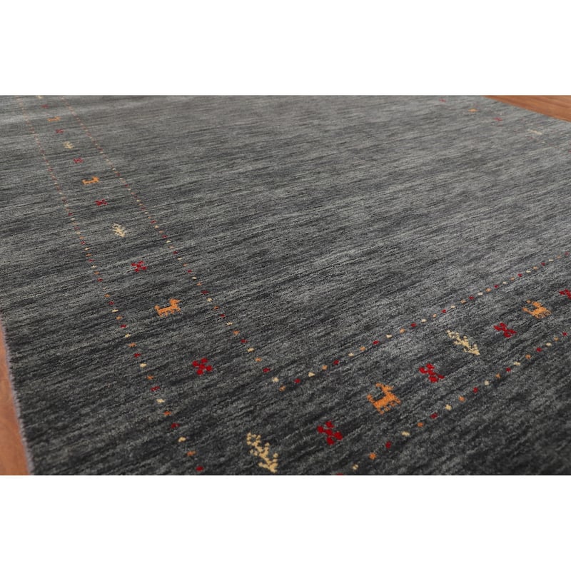 Tribal Green Gabbeh Indian Area Rug Handmade Wool Carpet - 6'8"x 9'9"