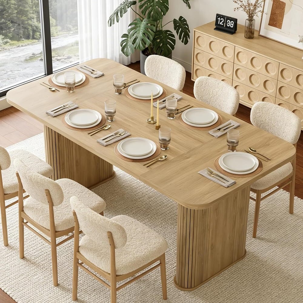 62 inch Kitchen Dining Table with Grille Design for Dining, Home, Office (Only Table)