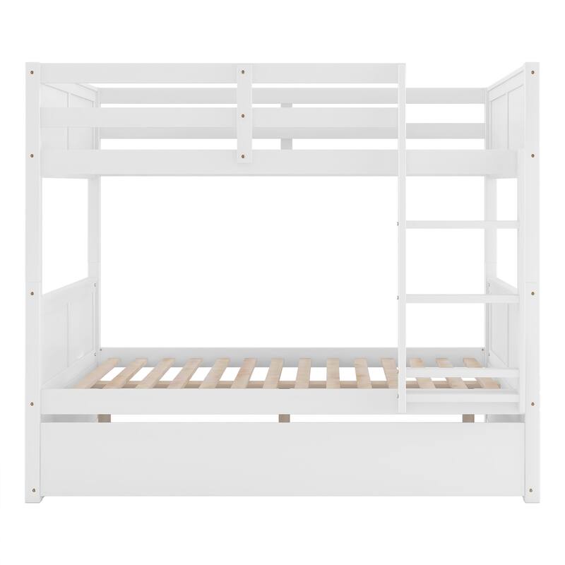 Wooden Full Over Full Bunk Bed with Trundle, Convertible to Two Full Beds, for Kids and Teens