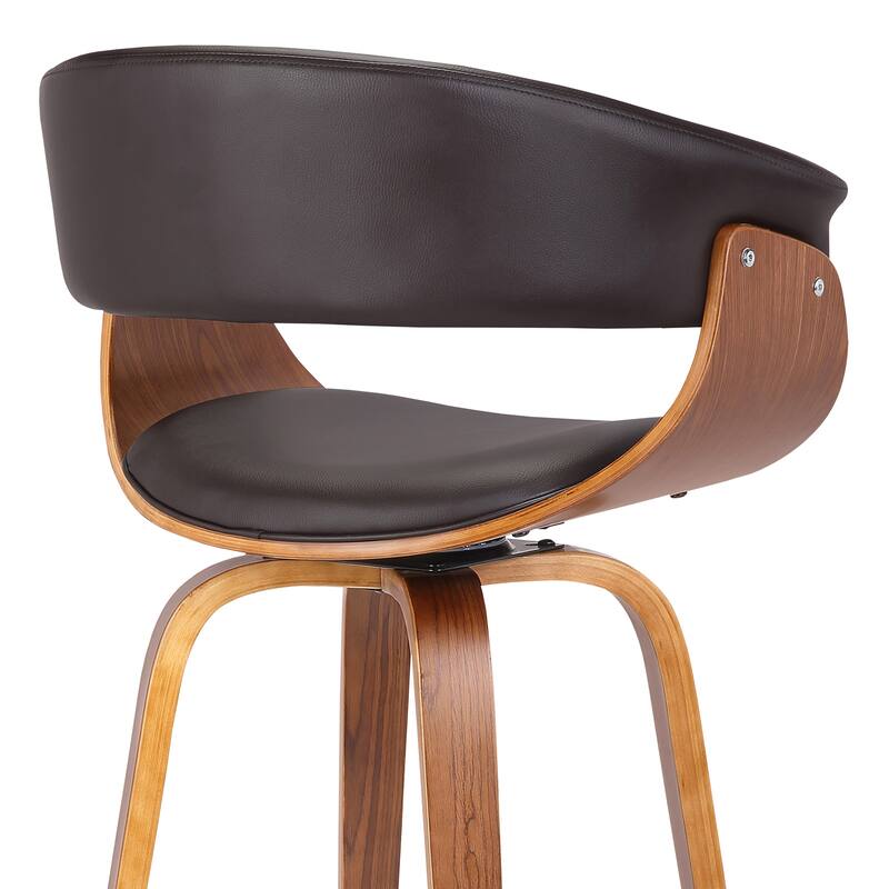 Julyssa Mid-Century Modern Faux Leather and Wood Swivel Bar or Counter Stool