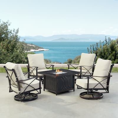 Black Aluminum Fire Table Set with Four Club Chairs