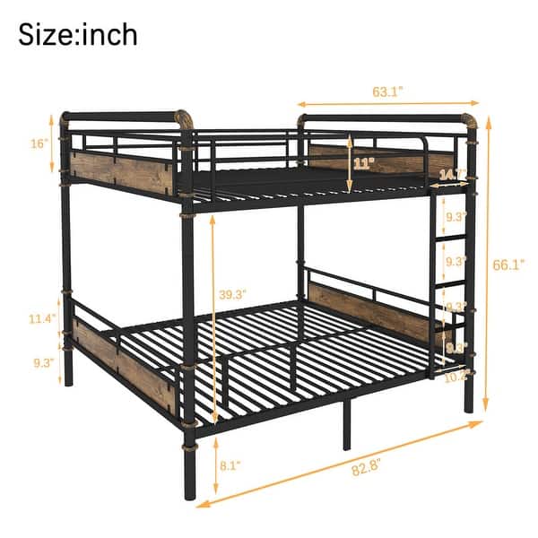 dimension image slide 2 of 4, Heavy Duty Metal Bunk Bed,Industrial Detachable Bunkbeds with Safety Guard Rails ，Multiple Size