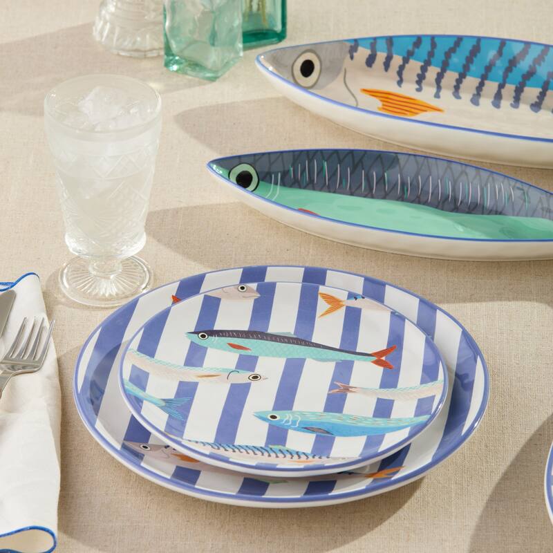 Certified International Something Fishy 9" Salad/Dessert Plates, Set of 4 - 8.50"L x 8.50"W x 0.88"H