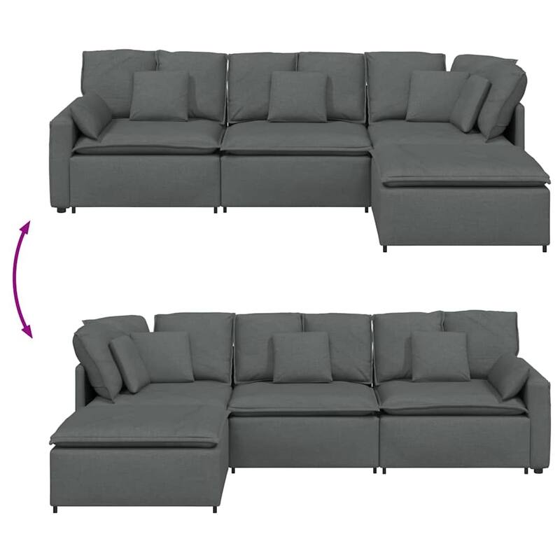 vidaXL Modular Sofa with Footstool&Cushions Fabric Dark Gray - 122.8" x 80.7" x 25.2"