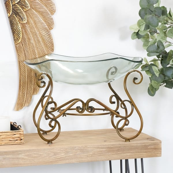 slide 2 of 17, Clear Glass Kitchen Serving Bowl with Gold Metal Scroll Base Clear