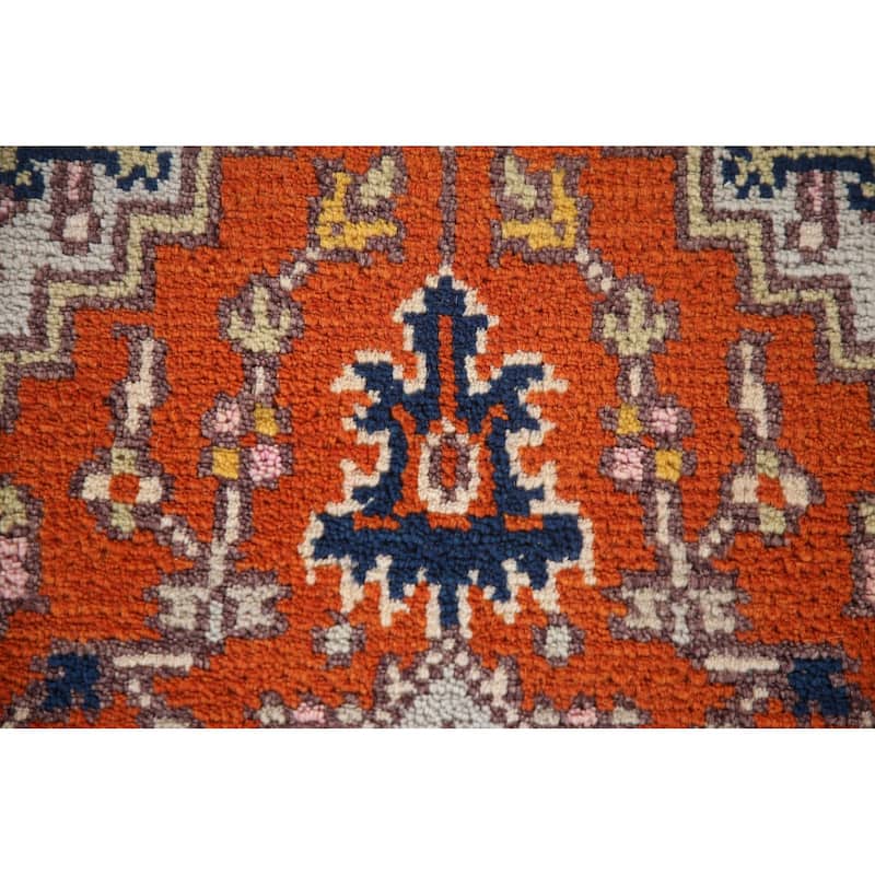 Orange Geometric Heriz Serapi Oriental Accent Rug Handmade Wool Carpet - 2'11"x 4'11"