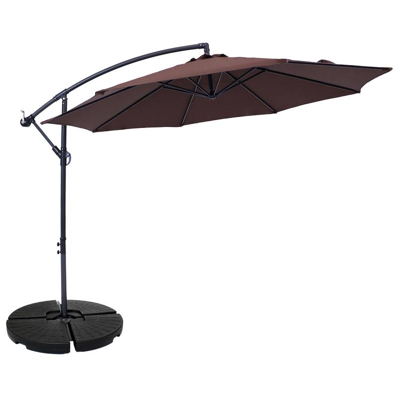 Sunnydaze 10' Offset Patio Umbrella with Cantilever and Cross Base - Round Base Set