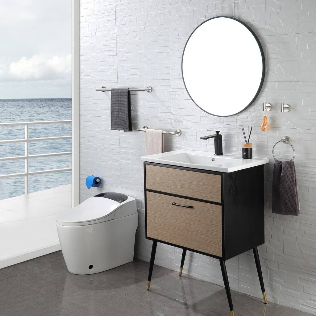 6 Piece Stainless Steel Bathroom Towel Rack Set Wall Mount - as picture