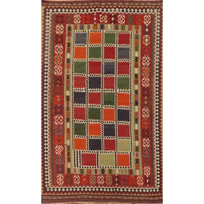 Multi-Color Kilim Qashqai Persian Area Rug Flatweave Wool Carpet - 5'8" x 9'2"