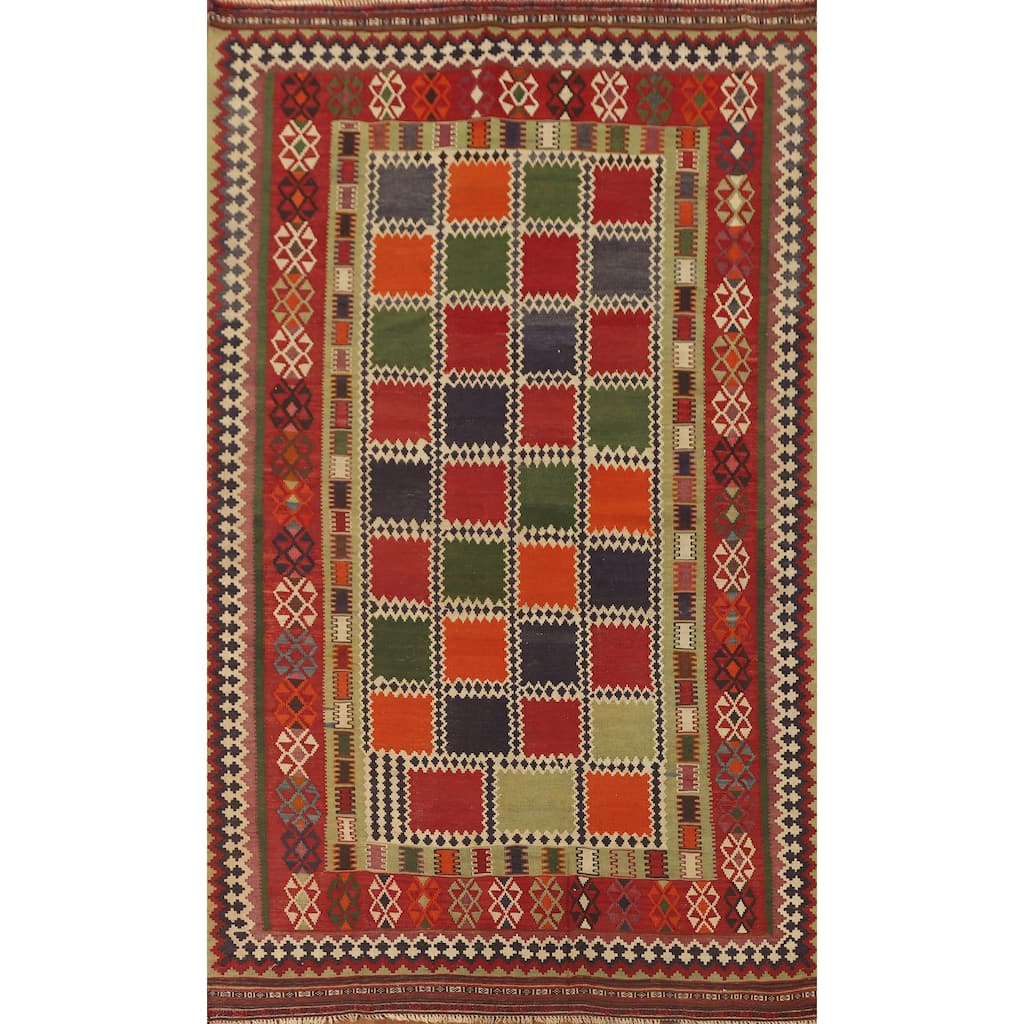 Multi-Color Kilim Qashqai Persian Area Rug Flatweave Wool Carpet - 5'8" x 9'2"