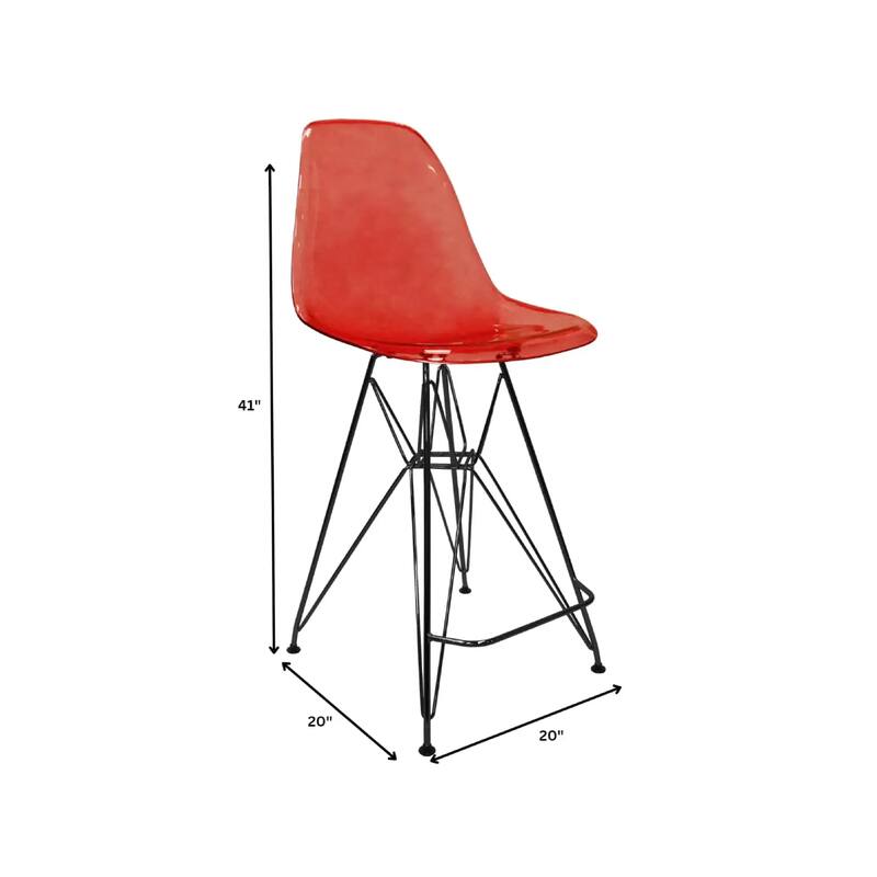 Cresco Acrylic Barstool in Brushed Black Steel Base with Ergonomic Seat, Footrest, & Floor Pads for Kitchen or Home Bar Set of 2