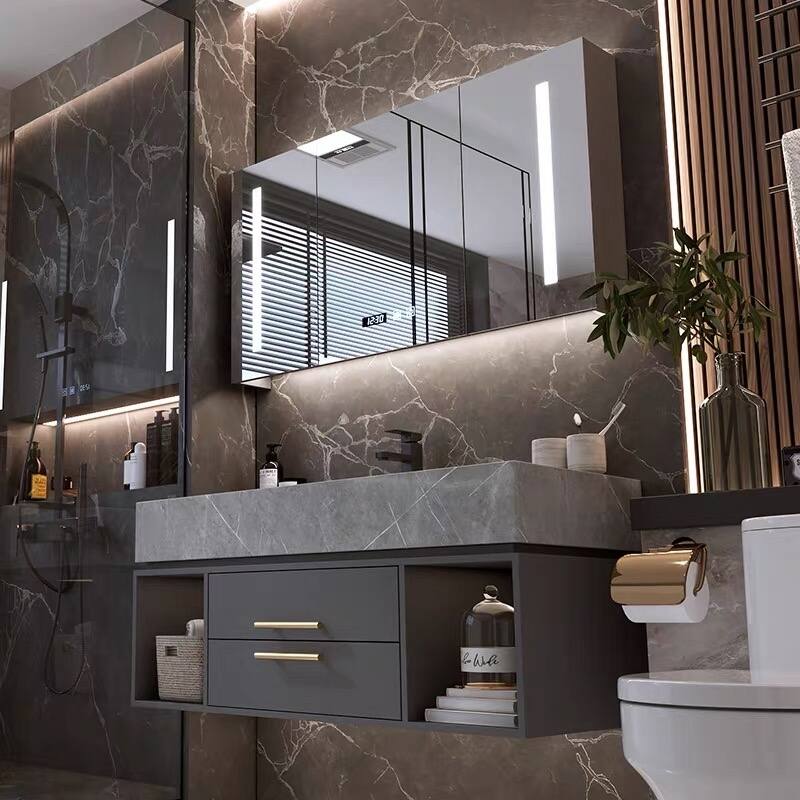 39-Inch Modern Solid Wood Floating Dresser with Ceramic Sink 2 Drawers and Shelves Pre-Installed Black