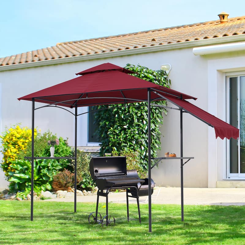 8' x 5' Outdoor Grill Gazebo 2-Tier Canopy - DarkRed