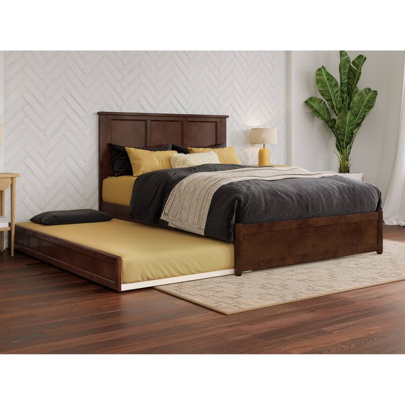 Felicity Platform Bed with Panel Footboard and Twin Trundle - Walnut - Full