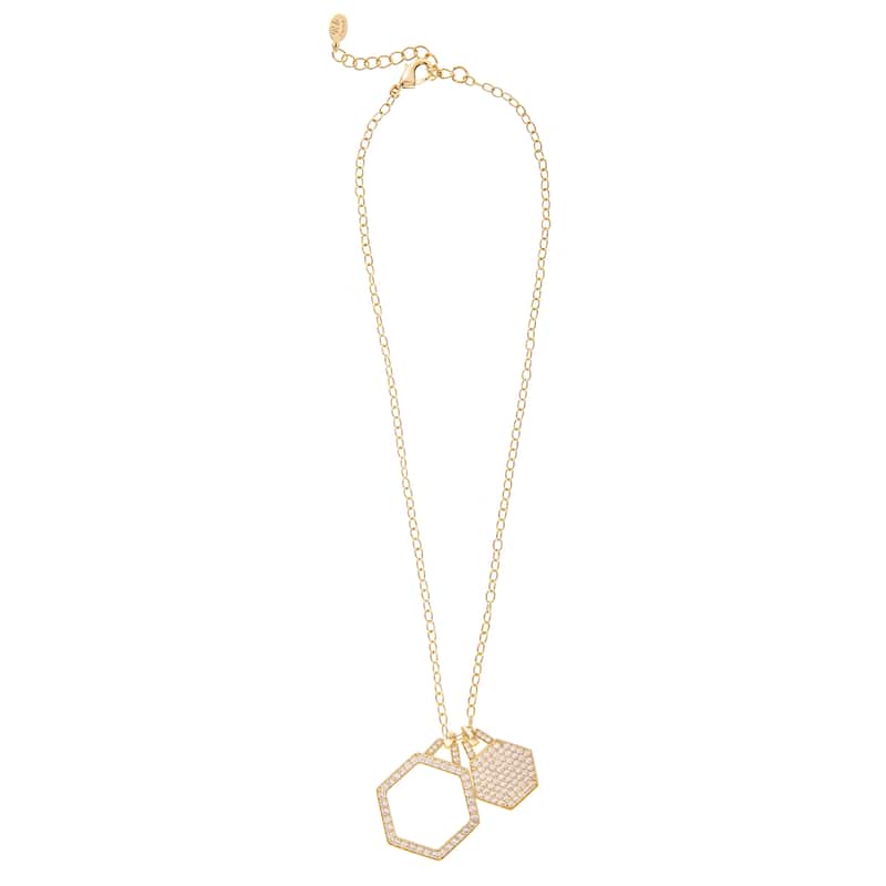 Double Cubic Zirconia Hexagon Charm Necklace