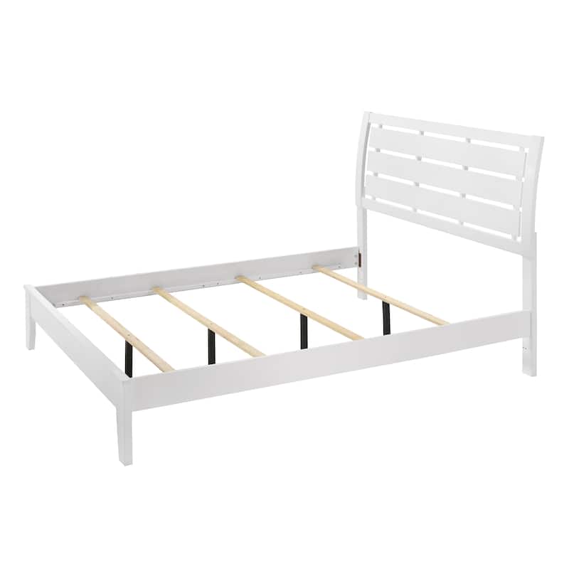 1pc Queen Size White Finish Panel Bed Geometric Design Frame Softly Curved Headboard Wooden Bedroom Furniture - White