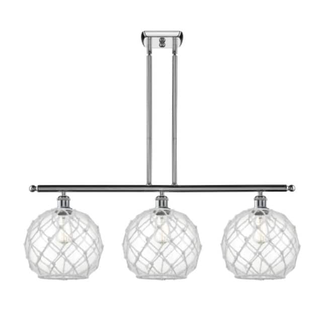 Innovations Lighting Large Farmhouse Rope 3 Light 36" Wide Linear - Polished Chrome / Clear Glass with White Rope