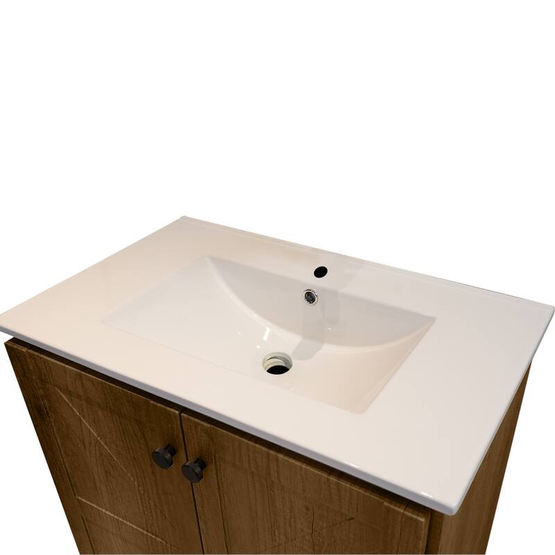 30" Folding Floor Cabinet with Ceramic Sink - Patented 1-Min Install, Space-Saving, American Style