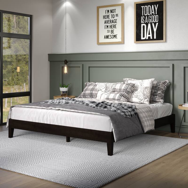 King Size Wood Platform Bed with 28-Slat Support System