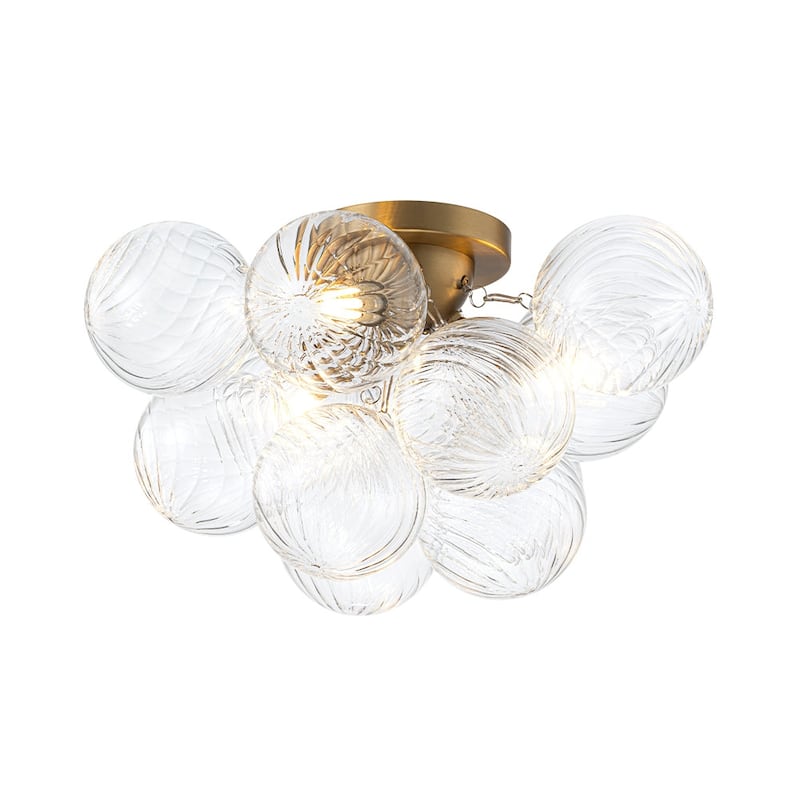 3-Light Swirled Glass Globe Bubble Semi Flush Mount - N/A