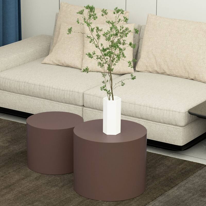 Modern Farmhouse Round Accent Nesting Side Coffee Table Set (Set of 2)