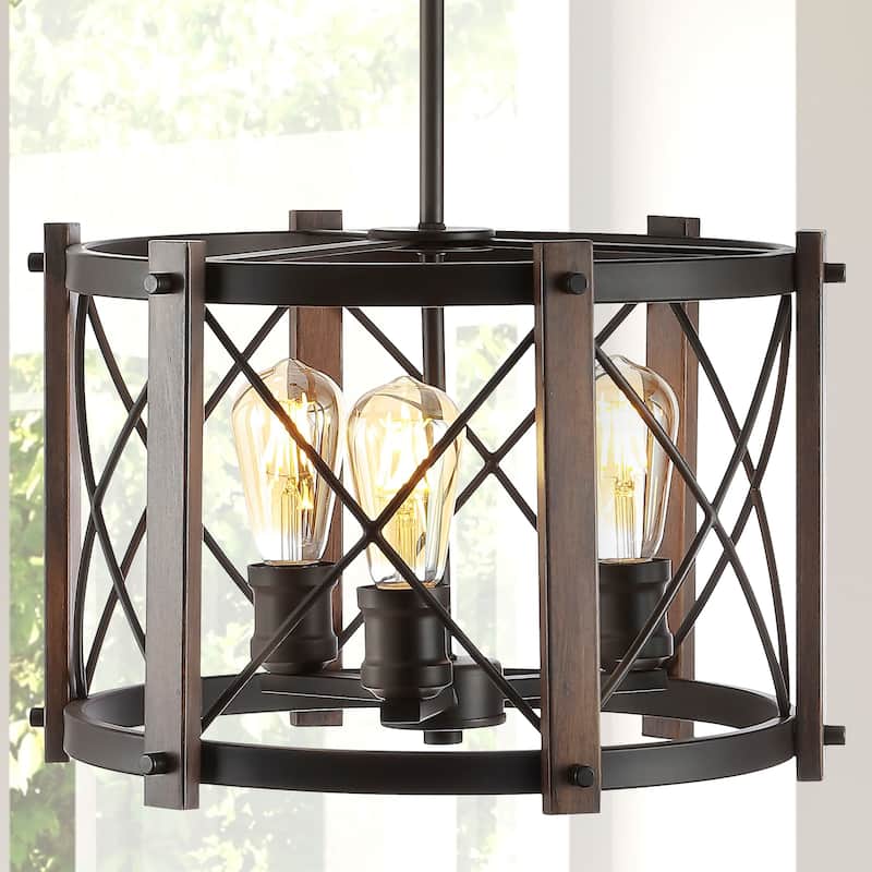 Beverly 16" 3-Light Adjustable Iron Rustic Farmhouse LED Pendant, Brown/Oil Rubbed Bronze by JONATHAN Y - Oil Rubbed Bronze/Brown