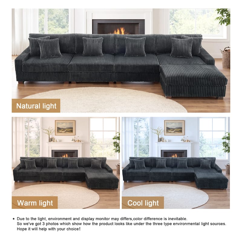 Anne 150" W Upholstered Plush Corduroy Modular Sectional Sofa
