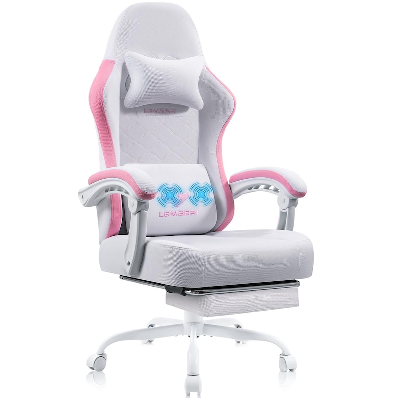 Bossin Gaming Chairs with Footrest, Big and Tall Chair 350lb Capacity, Racing Style Computer Chair with Ergonomic Lumbar Support - Pink
