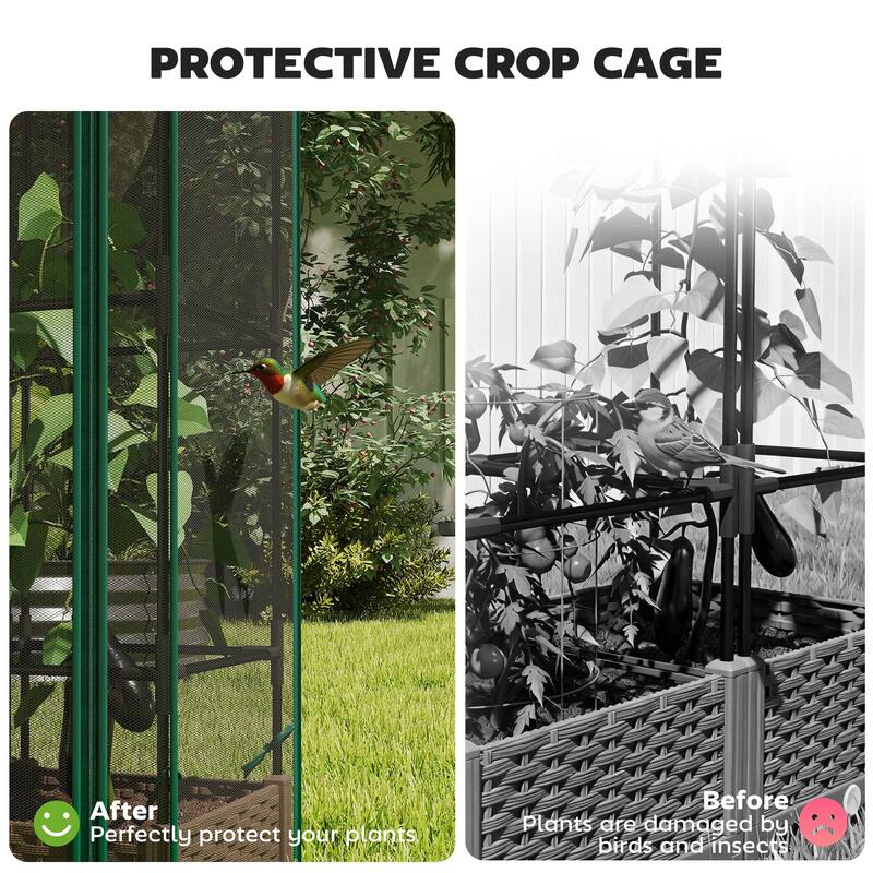 Outsunny Raised Garden Bed with Trellis,Tomato Cage with Crop Cage, Self Watering Planter Box with Drainage Holes and Plugs