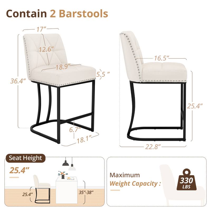 Modern 26.in Armless Barstool Metal Frame Low Back Counter Height Upholstered Bar Stool